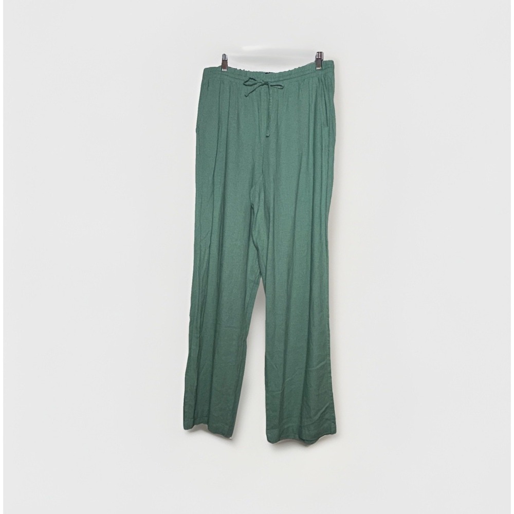 Gap Linen Blend Wide Leg Women's Green Elastic Waist Pants Casual Size M Pockets